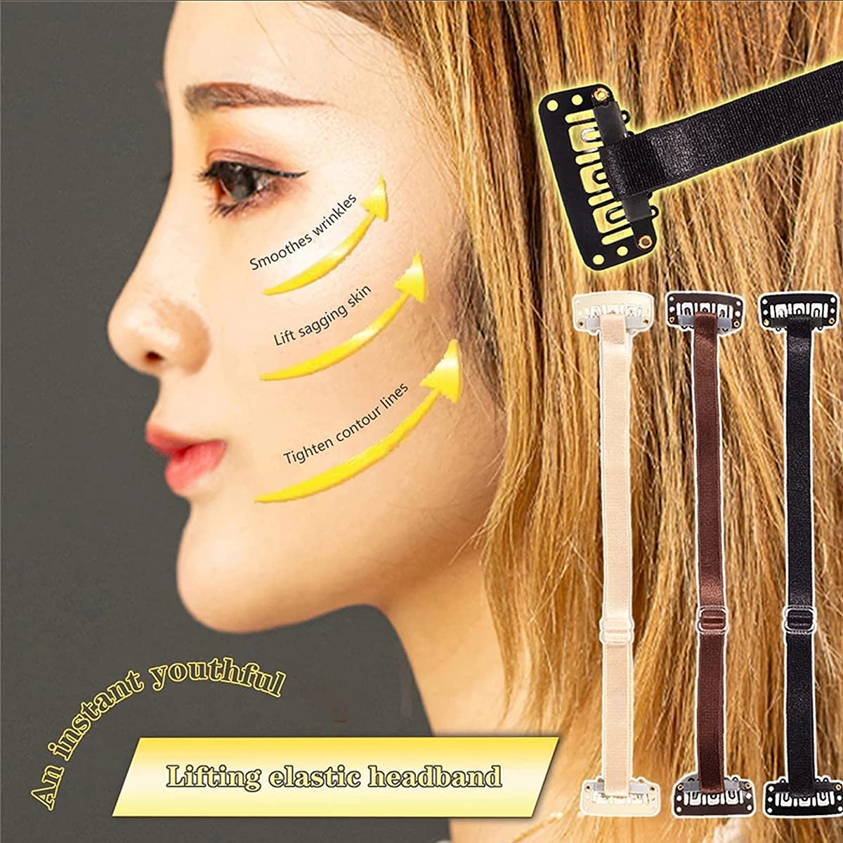 FOXY EYES LIFT, Facelift Bands with Clips, Instant Face Lift Band Tape Invisible Hairpin To Remove Eye Fishtail Wrink