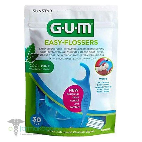 Gum Easy Flossers (890) Dental Floss Slightly Waxed on Disposable Forks, 30pcs