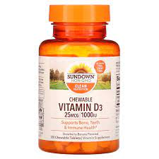 SUNDOWN CHEWABLE VITAMIN D3 STRAWBERRY BANANA 25MG 120 CHEWABLE TABLETS