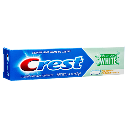 CREST FRESH AND WHITE TOOTHPASTE, PEPPERMINT GLEEM PASTE, 2.4OZ