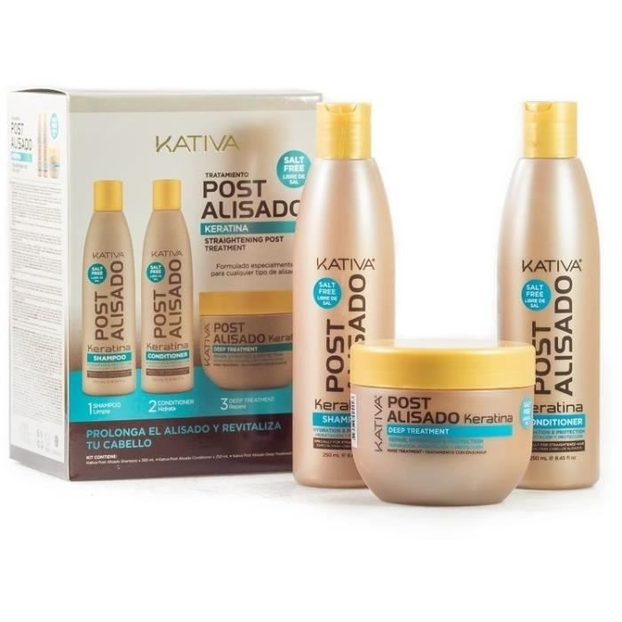 Kativa Post Alisado Kit Shampooing, après-shampooing et masque sans sel 250 ml